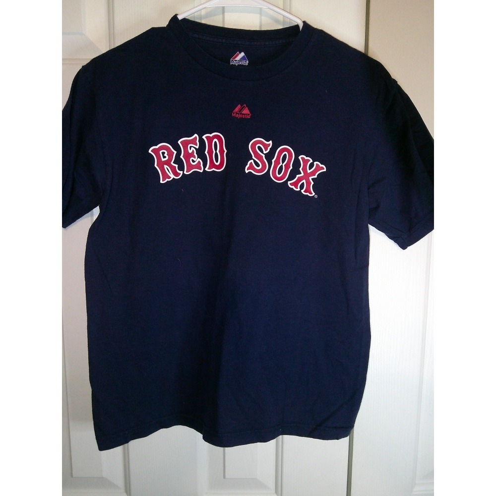 Majestic Red Sox Youkilis 20 Navy Blue MLB Baseball T-Shirt Youth L/G
